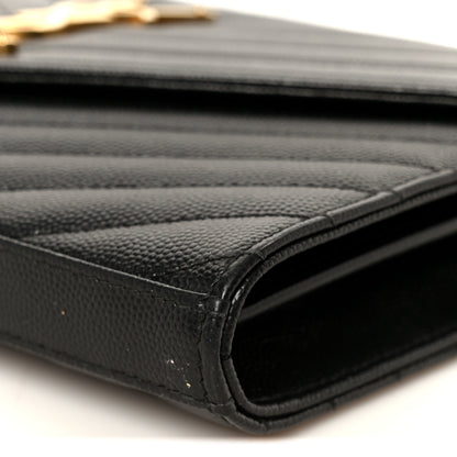 Saint Laurent Grain De Poudre Matelasse Chevron Monogram Chain Wallet Black 8 of 9