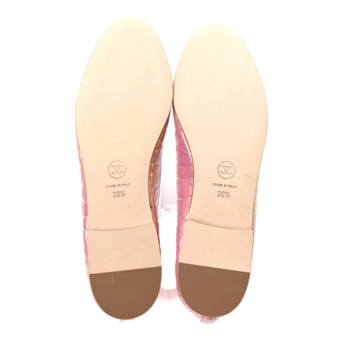 Chanel Iridescent Calfskin Crocodile Embossed Ballerina Flats 38.5 Pink 6 of 9