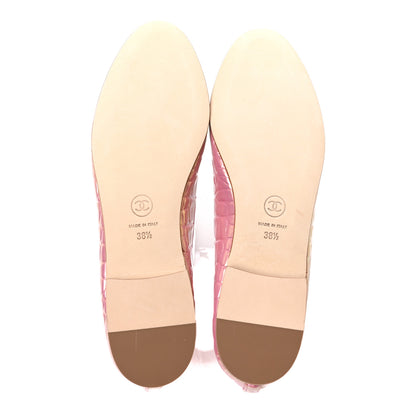 Chanel Iridescent Calfskin Crocodile Embossed Ballerina Flats 38.5 Pink 6 of 9