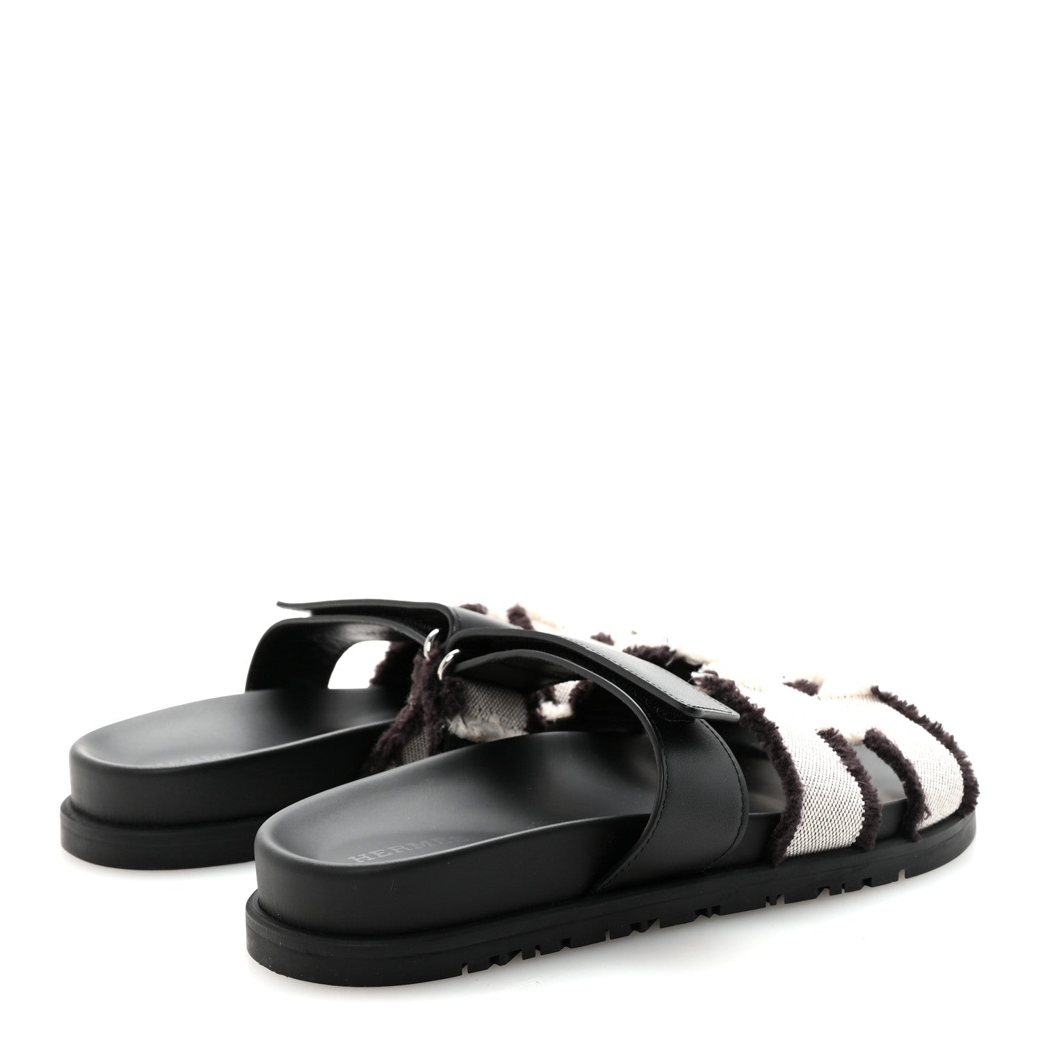 Hermes Techno Fringed H Canvas Caflskin Womens Chypre Sandals 36.5 Prunoir Black 5 of 9