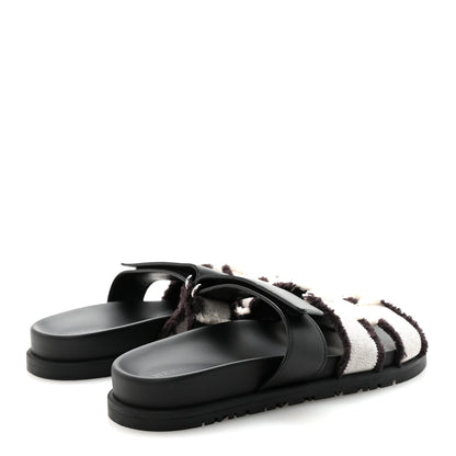 Hermes Techno Fringed H Canvas Caflskin Womens Chypre Sandals 36.5 Prunoir Black 5 of 9