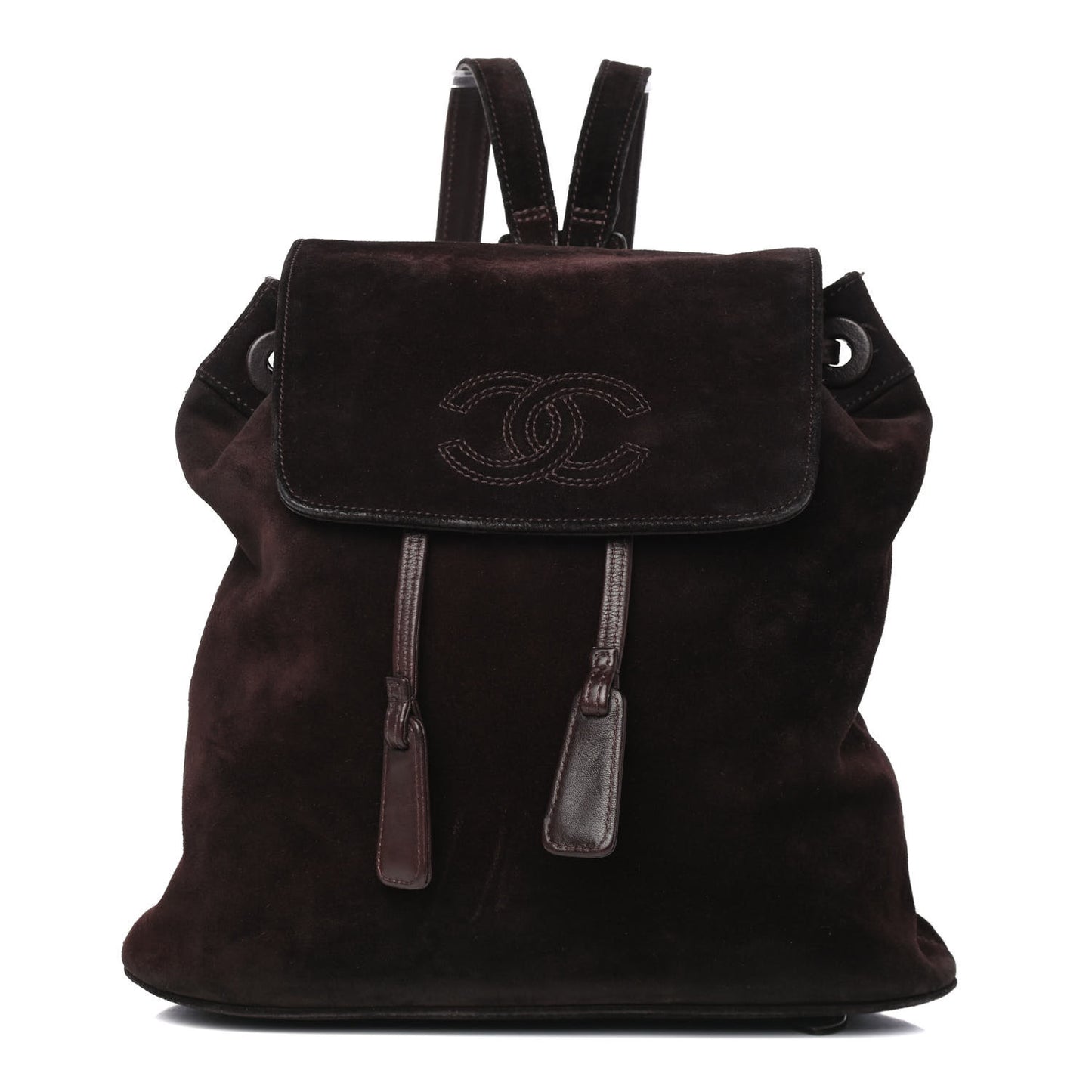 Suede CC Drawstring Backpack Brown