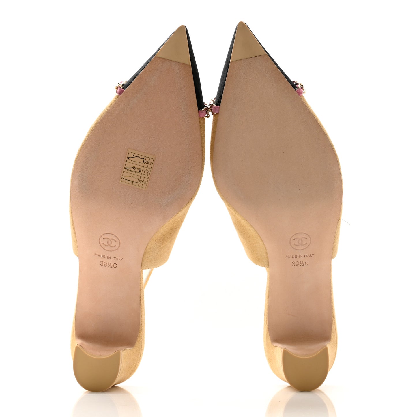 Suede Grosgrain Cap Toe CC Chain Slingback Pumps 39.5 Beige Black Pink