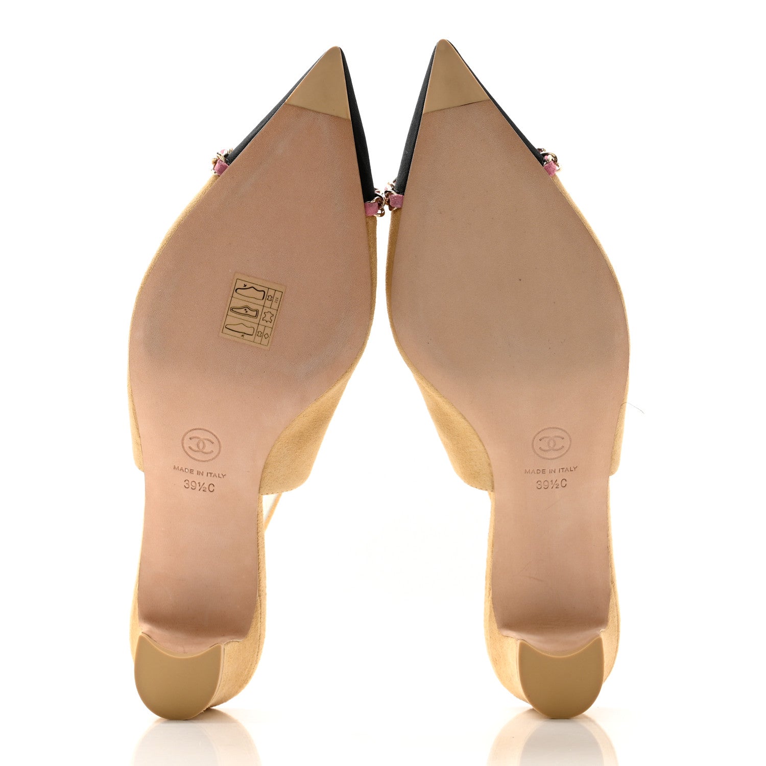 Chanel Suede Grosgrain Cap Toe CC Chain Slingback Pumps 39.5 Beige Black Pink 5 of 8