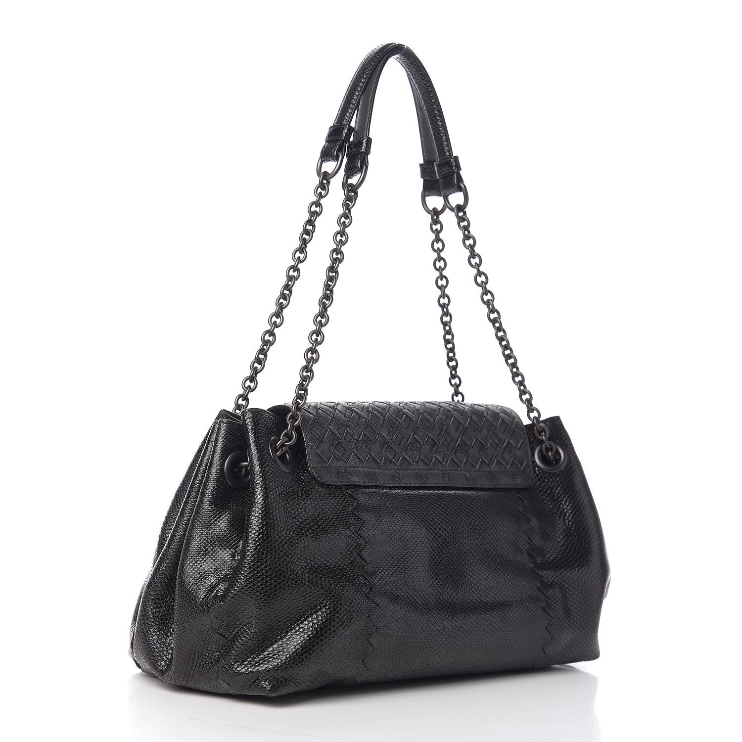 Bottega Veneta Vesuvio Karung Nappa Intrecciato Cravatteria Small Flap Shoulder Bag Black 2 of 9