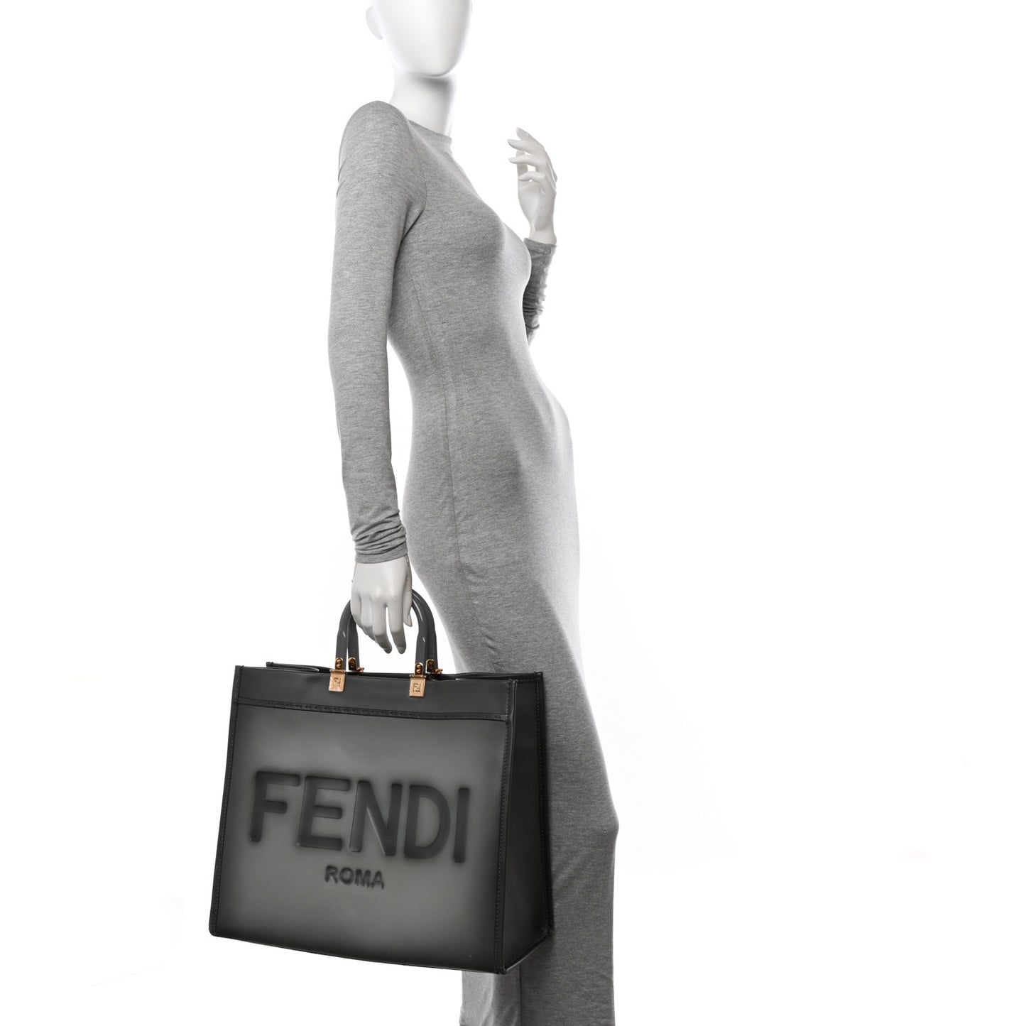 Vitello King Tamponato Plexiglass Logo Embossed Large Fendi Sunshine Shopper Tote Ghiaccio