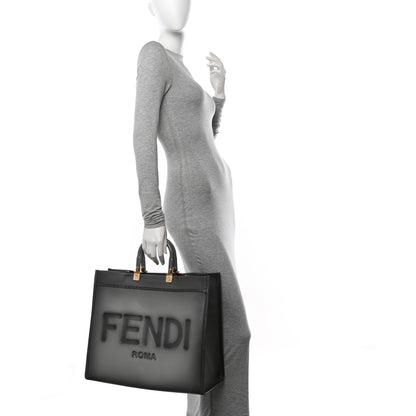 Fendi Vitello King Tamponato Plexiglass Logo Embossed Large Fendi Sunshine Shopper Tote Ghiaccio 2 of 15