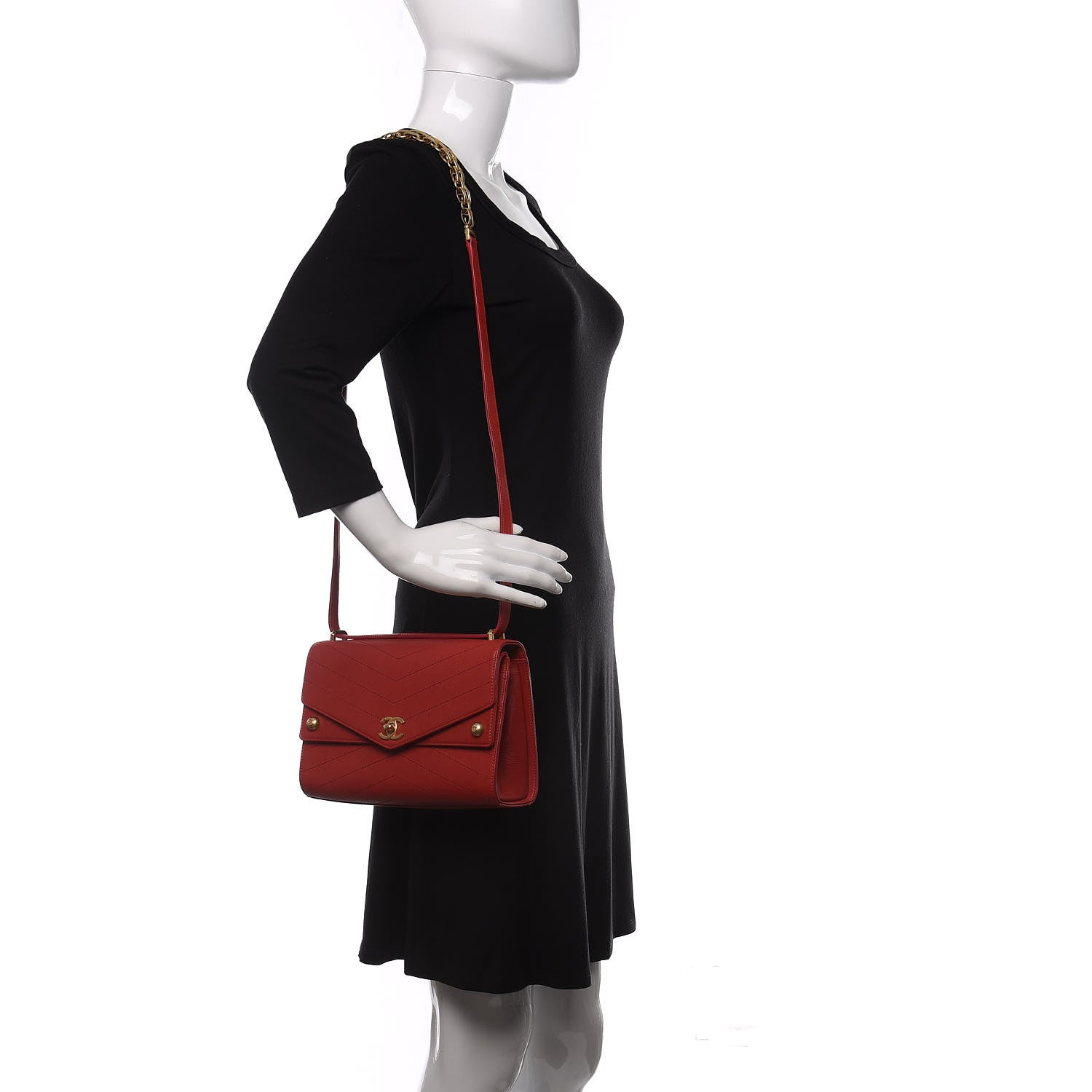 Chanel Calfskin Chevron Quilted Casual Trip Flap Red 2 of 11