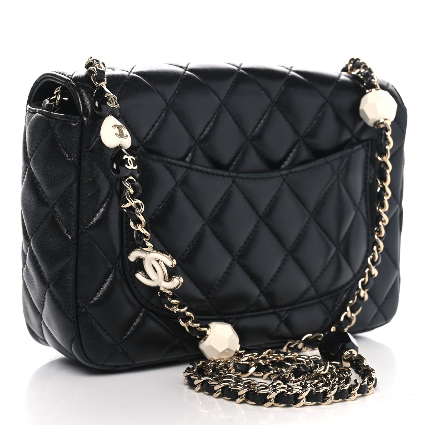 Lambskin Resin Quilted Mini Heart Square Flap Black