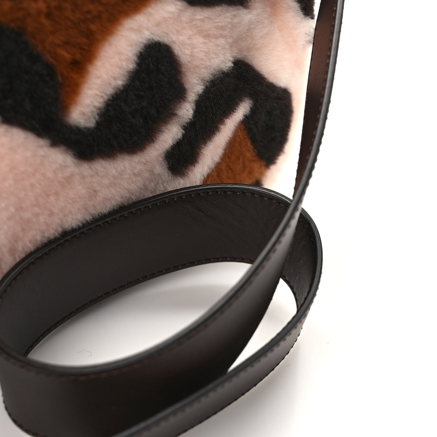 Shearling Vitello Dolce Leopard Print Large Baguette Pink Brown Multicolor