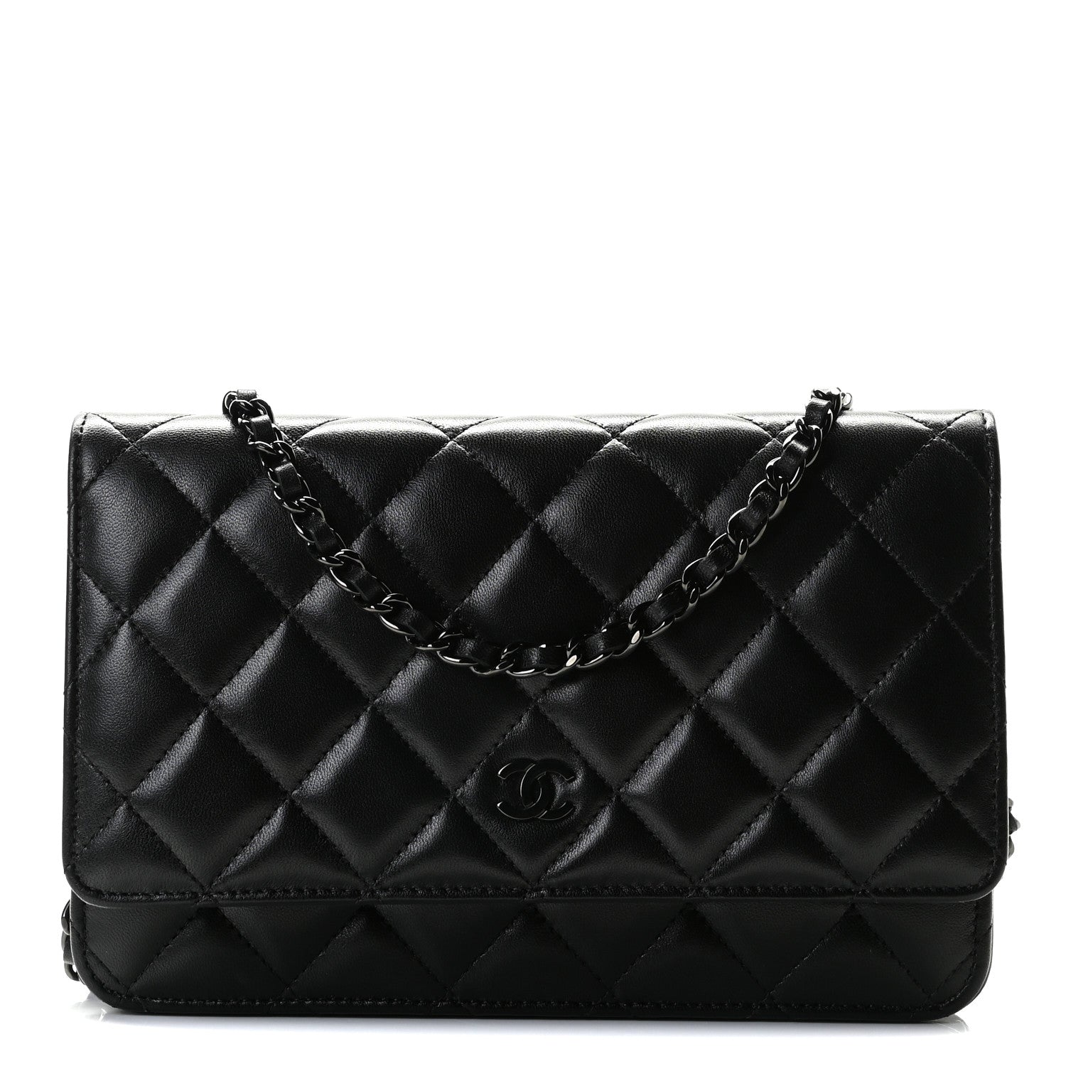 Chanel Lambskin Quilted Wallet On Chain WOC So Black 1 of 8