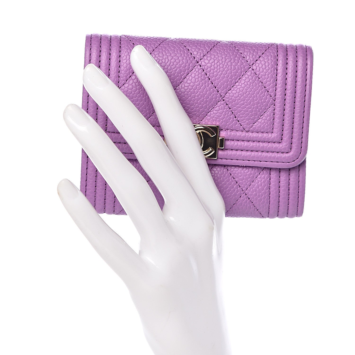 Chanel Caviar Quilted Boy Flap Card Holder Purple 2 of 8