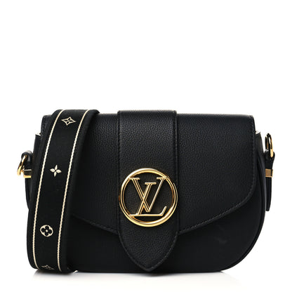 Louis Vuitton Grained Calfskin LV Pont 9 Soft MM Black 1 of 11
