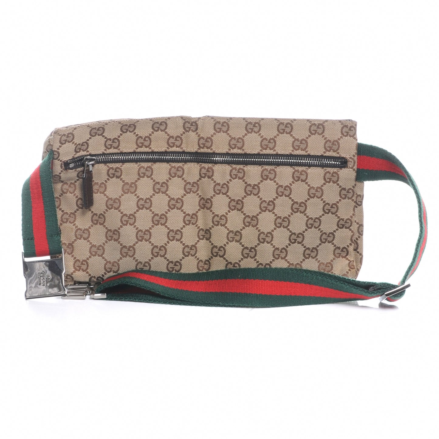 GG Monogram Web Double Pocket Belt Bag Ebony