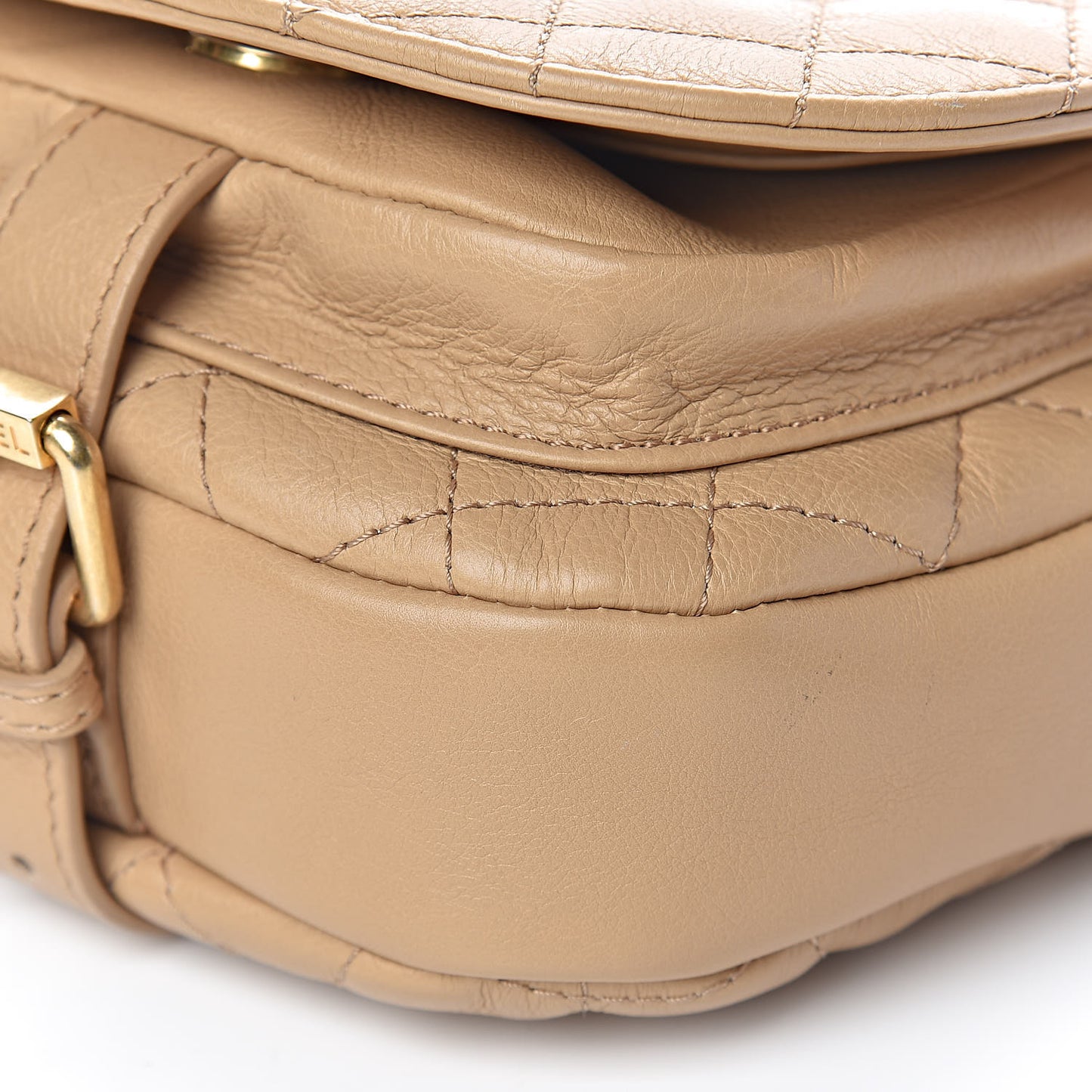 Calfskin Quilted Small Messenger Flap Beige
