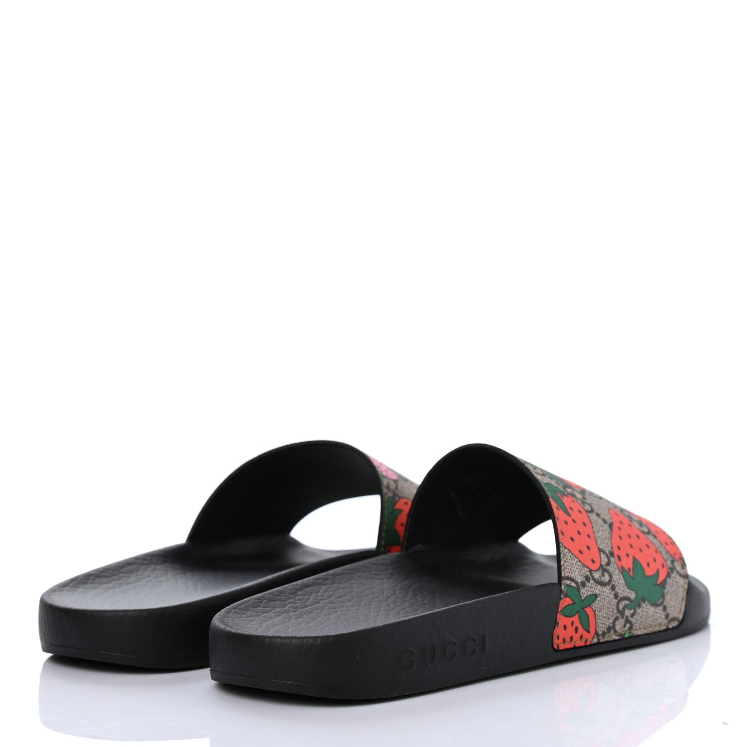 Gucci GG Supreme Monogram Strawberry Slide Sandals 37 Beige Multicolor 3 of 4