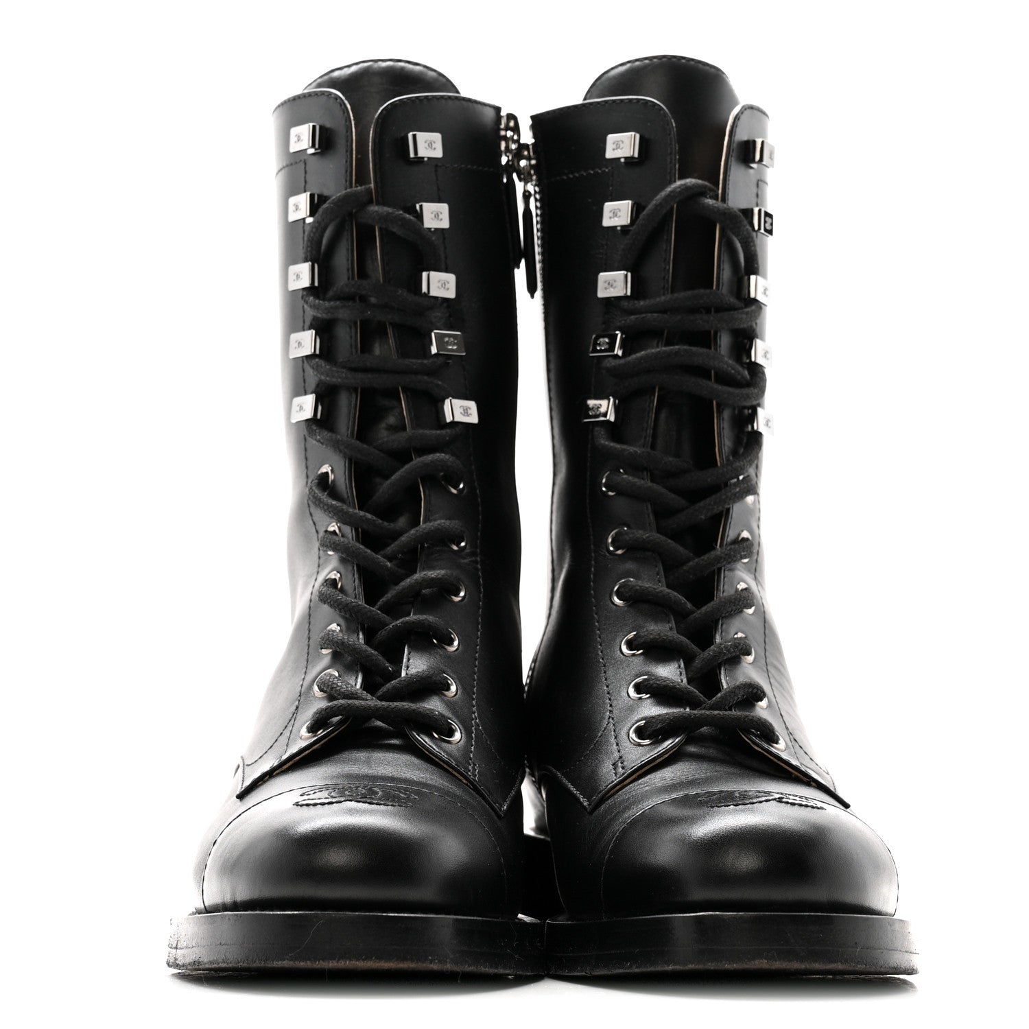 Chanel Calfskin Cap Toe Lace Up Combat Boots 38 Black 5 of 26
