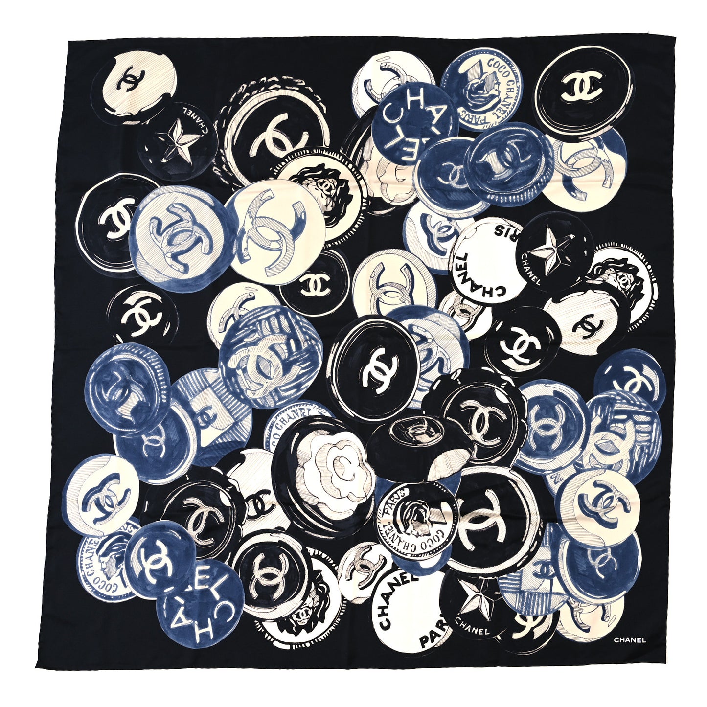 Silk CC Scarf Black Blue White
