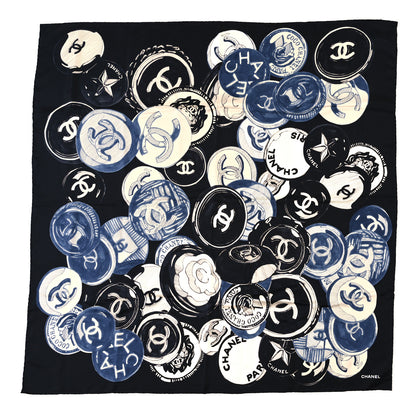 Chanel Silk CC Scarf Black Blue White 1 of 4