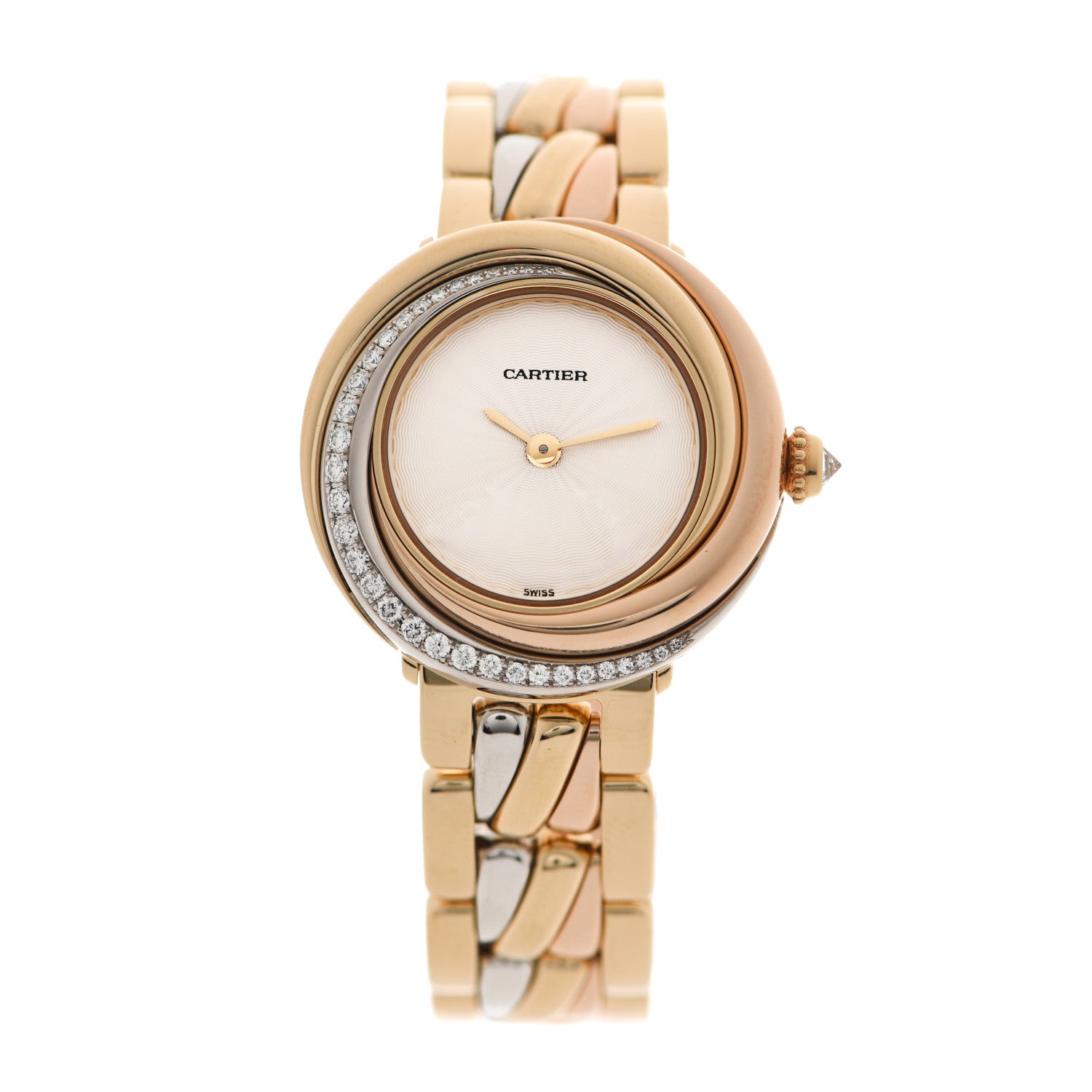 Cartier 18K Pink Yellow White Gold Diamond 27mm Trinity Quartz Watch 1 of 4