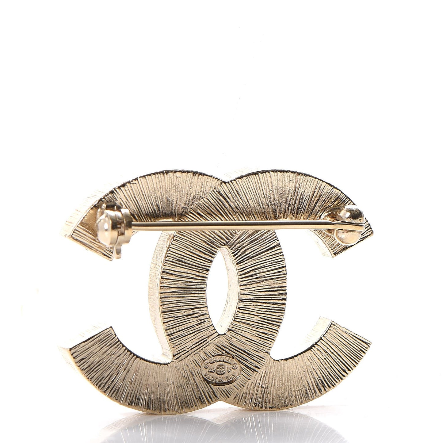 Metal Quilted CC Brooch Silver Gold
