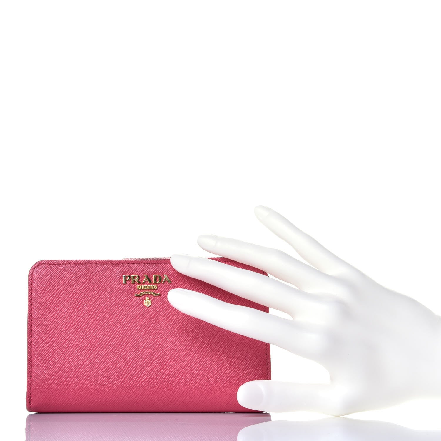 Prada Saffiano Metal Compact Wallet Peonia 2 of 9