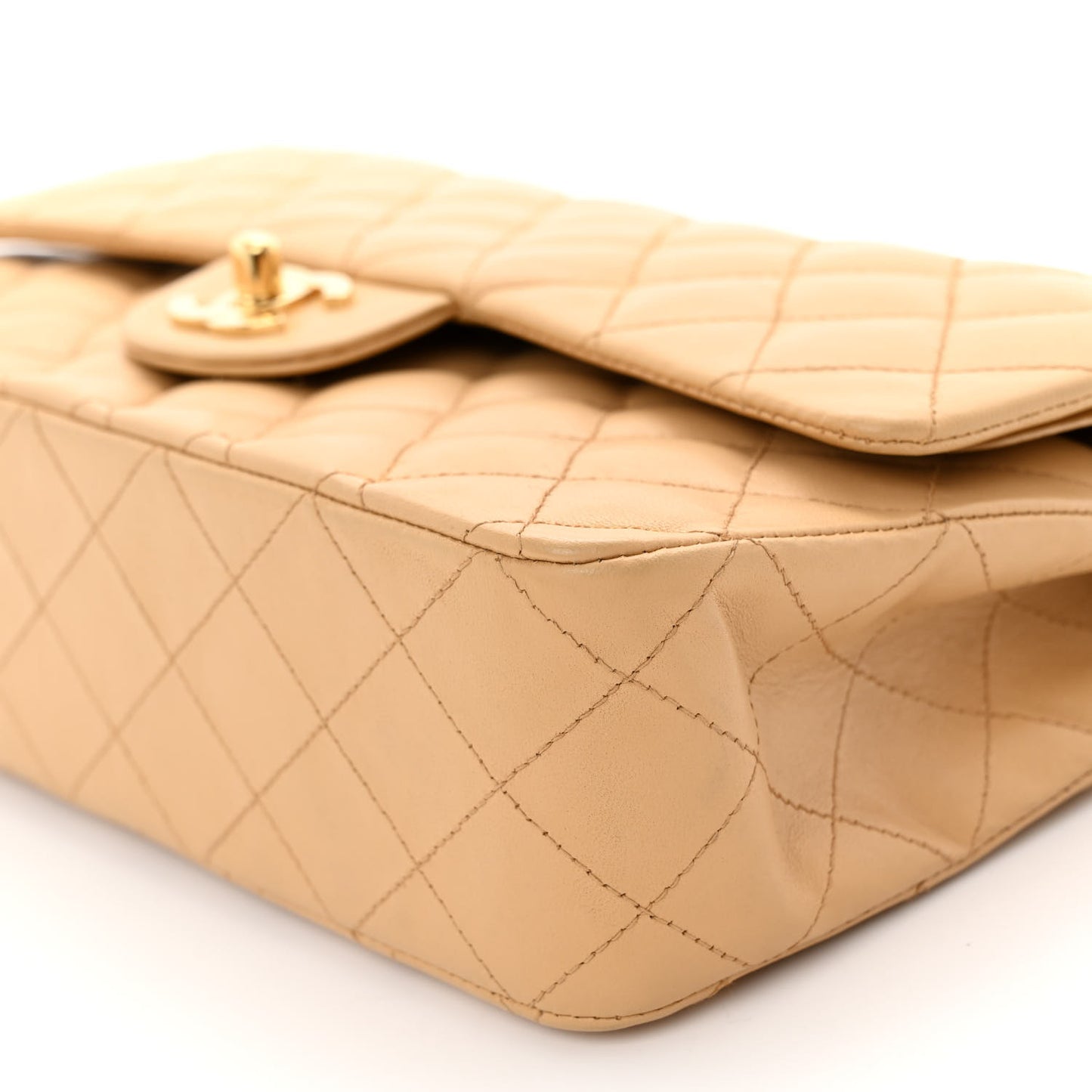 Lambskin Quilted Medium Double Flap Beige