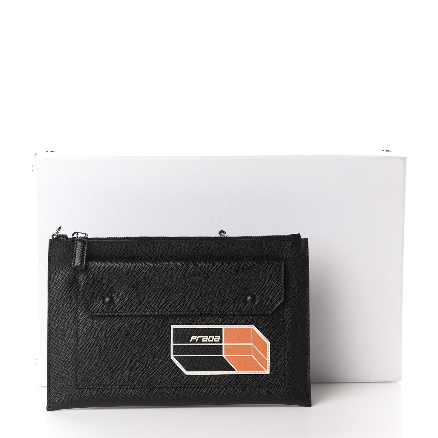 Saffiano Patch Logo Clutch Black Arancio