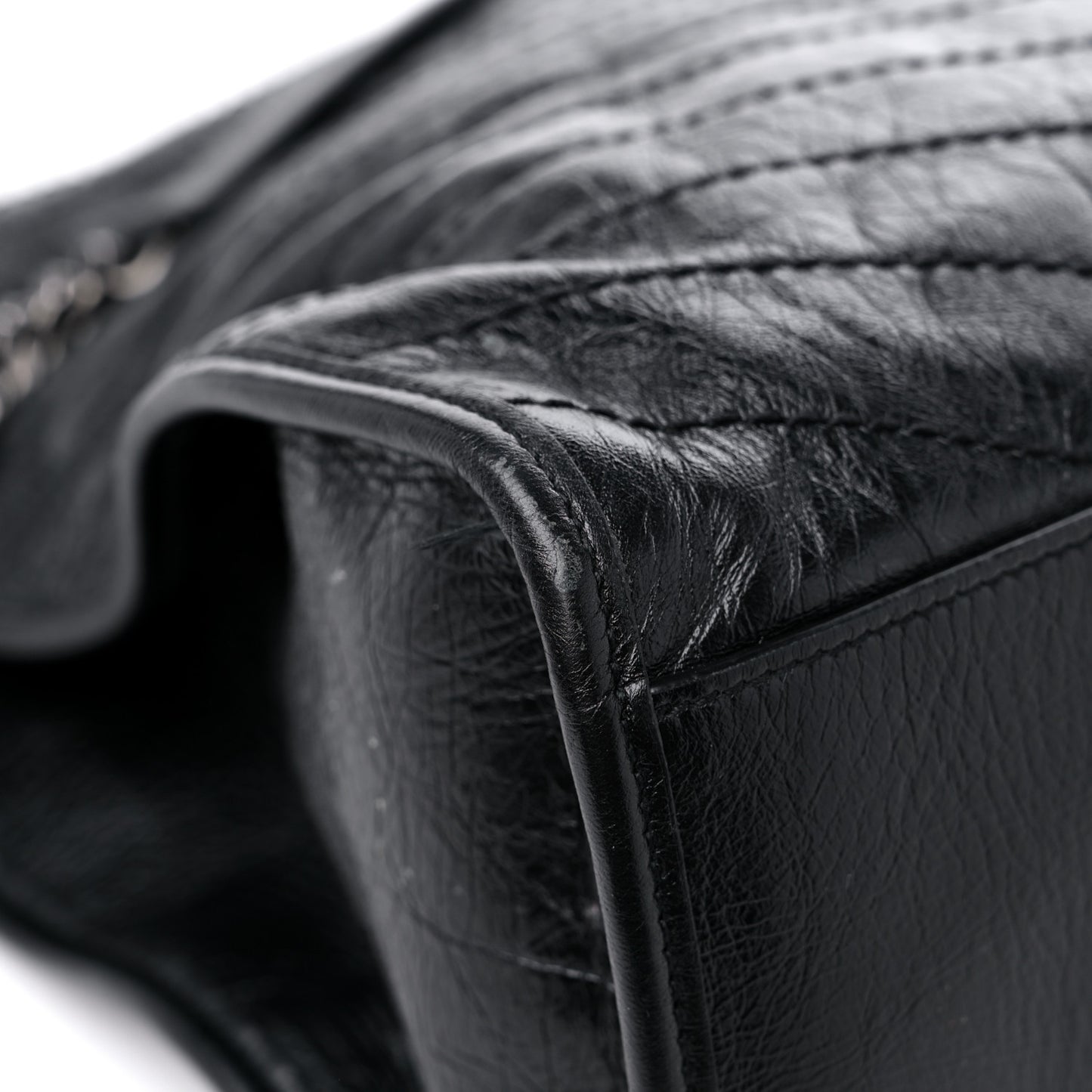 Crinkled Calfskin Matelasse Monogram Niki Shoulder Bag Black