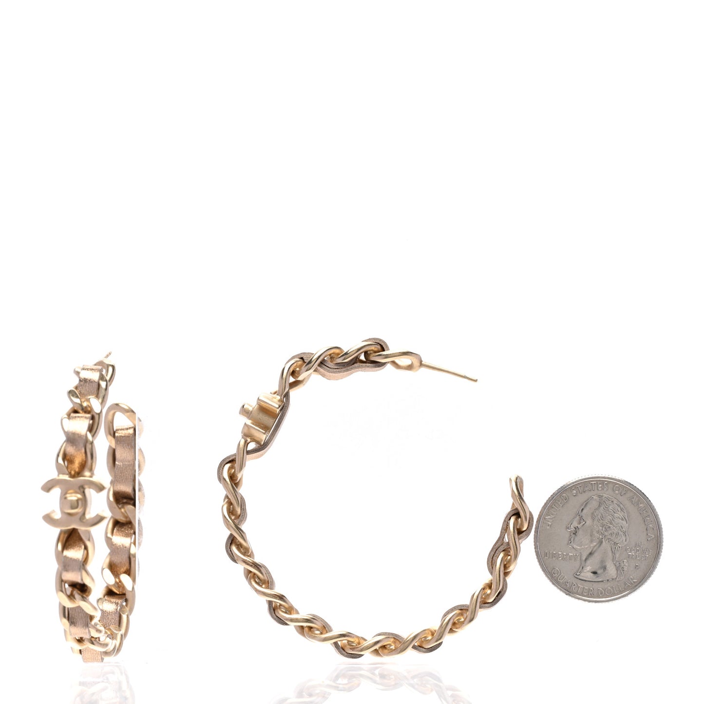 Metal Lambskin CC Turnlock Chain Hoop Earrings Matte Gold