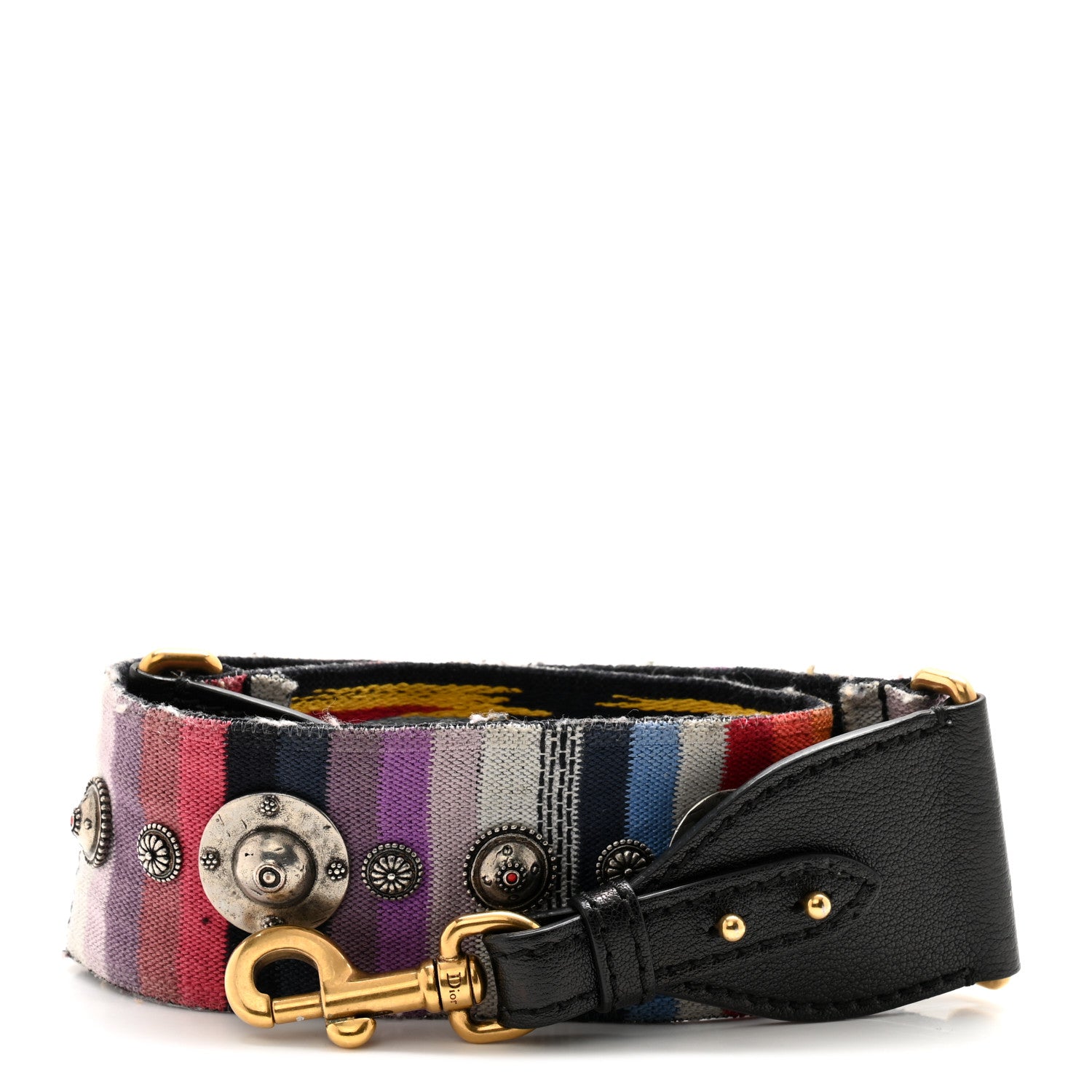 Christian Dior Canvas Embroidered Studded Rainbow Shoulder Strap 1 of 8