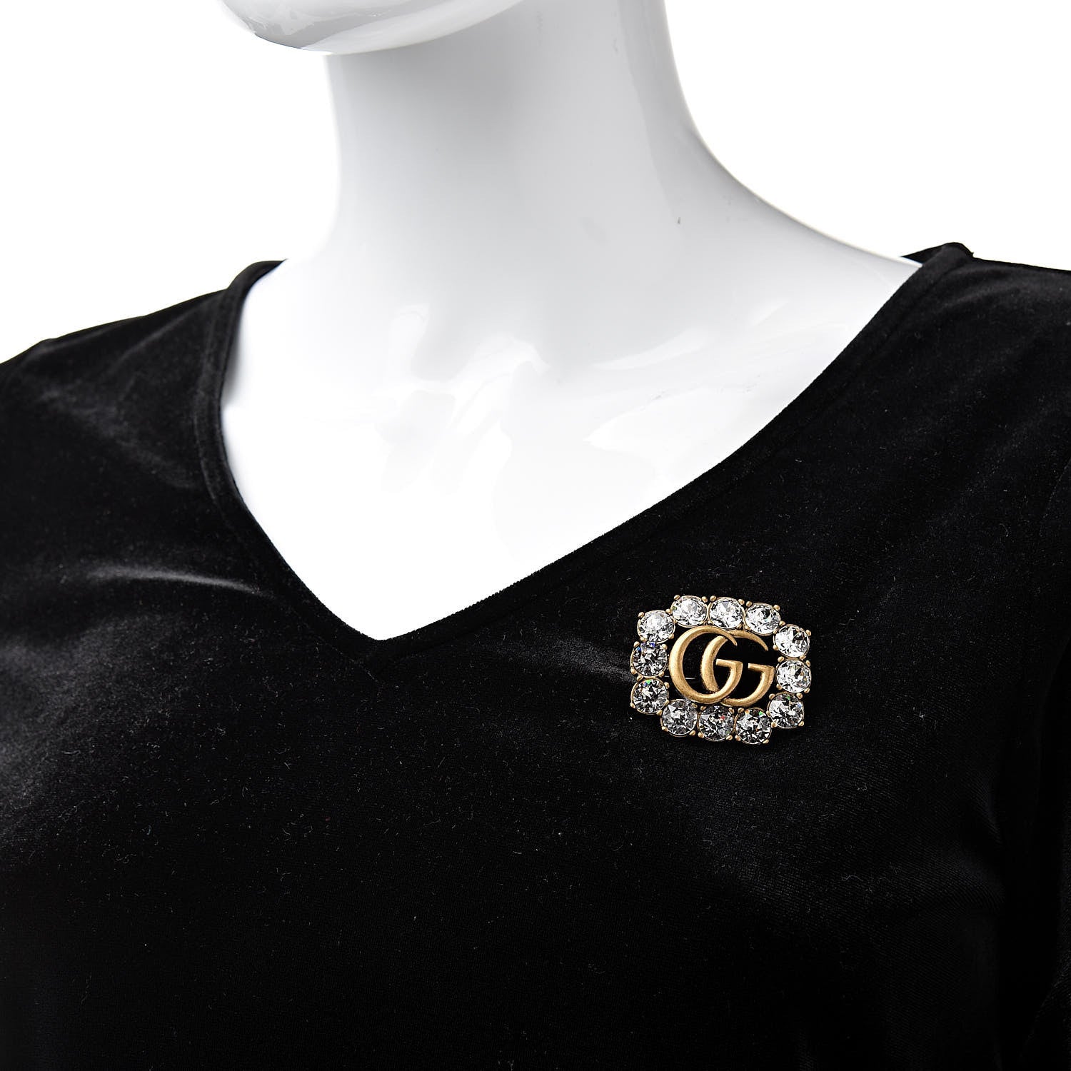 Gucci Metal Crystal Double G Brooch Aged Gold 2 of 5