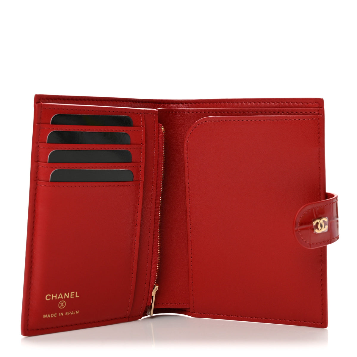 Chanel Calfskin Crocodile Embossed Crococo Passport Holder Dark Red 5 of 8