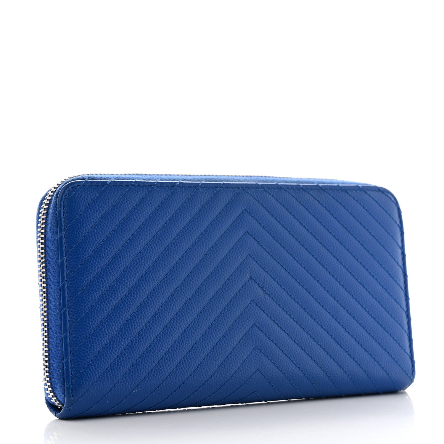 Chanel Caviar Chevron Quilted Large Gusset Zip Around Wallet Bright Blue 3 of 11