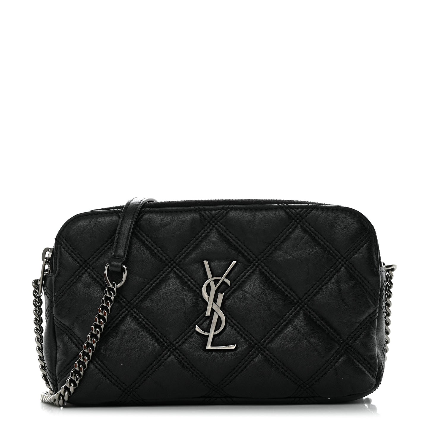 Grained Lambskin Quilted Mini Becky Double Zip Bag Black