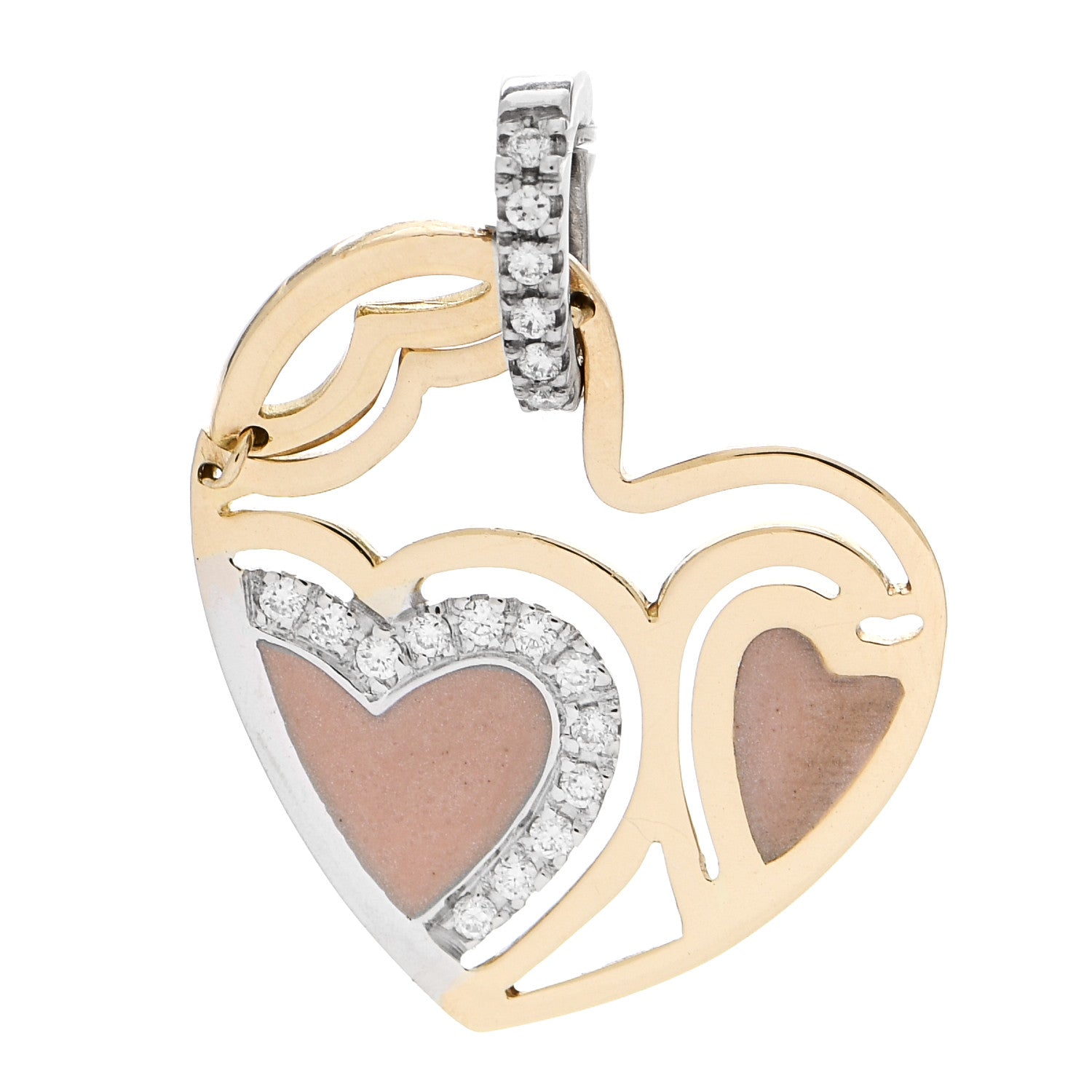 Roberto Coin 18K Yellow White Gold Diamond Enamel Heart Pendant 1 of 4