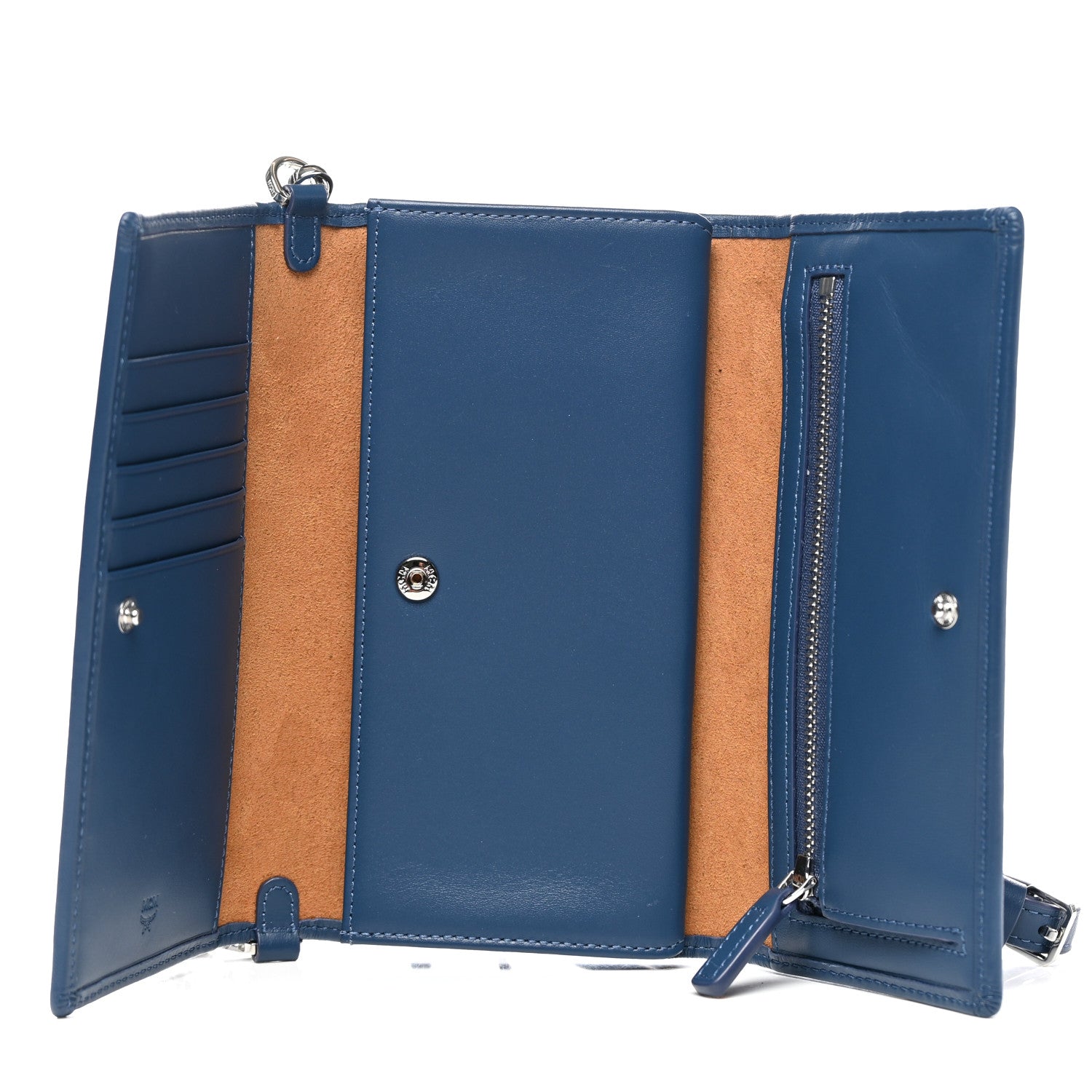 MCM Vintage Jacquard Monogram Aren Chain Wallet Crossbody Blue 4 of 6