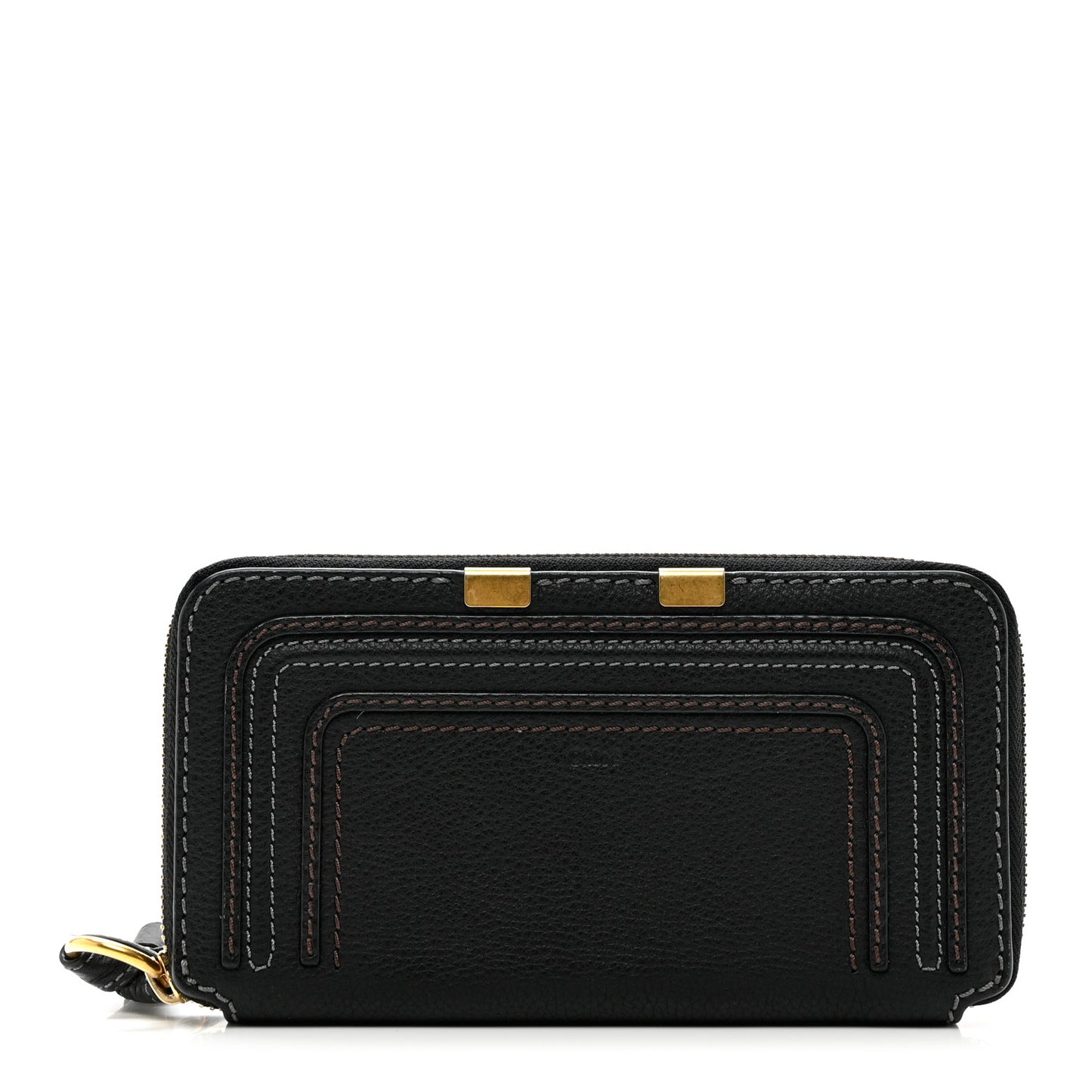 Grained Calfskin Marcie Long Zip Around Wallet Black