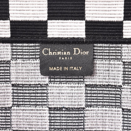 Christian Dior Canvas Embroidered Checkered Book Tote Black White 6 of 12
