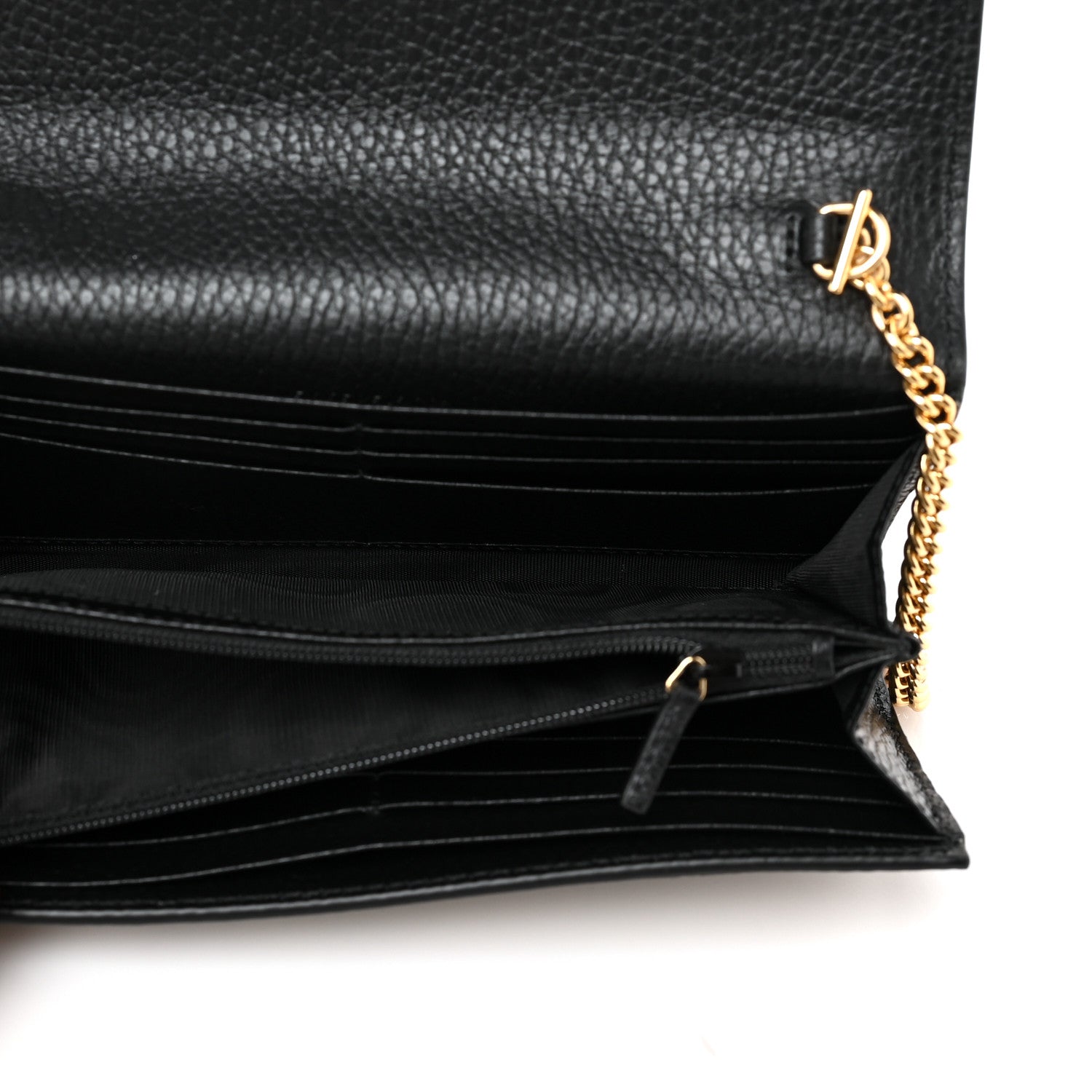 Gucci Dollar Calfskin GG Supreme Monogram Petite GG Marmont Wallet Chain Bag Black Beige Ebony 5 of 10