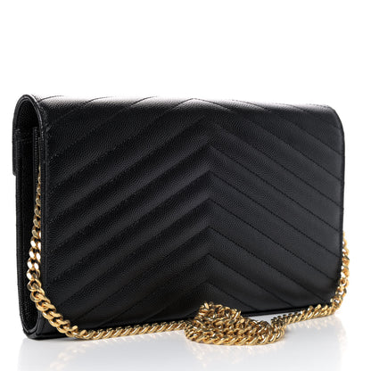 Saint Laurent Grain De Poudre Matelasse Chevron Monogram Chain Wallet Black 2 of 4