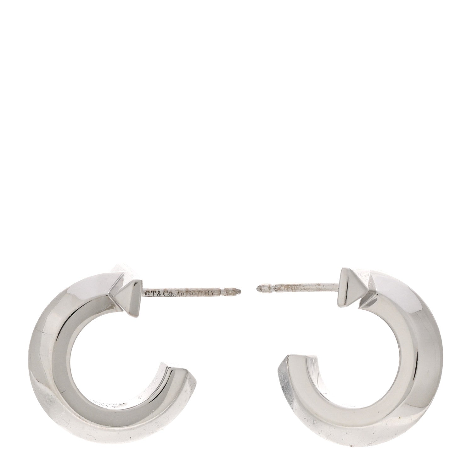 Tiffany 18K White Gold Diamond T1 Hoop Earrings 3 of 4