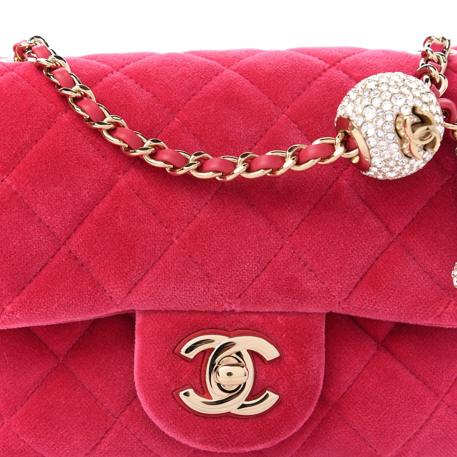 Chanel Velvet Quilted Mini Square Pearl Crush Flap Fuchsia 10 of 10