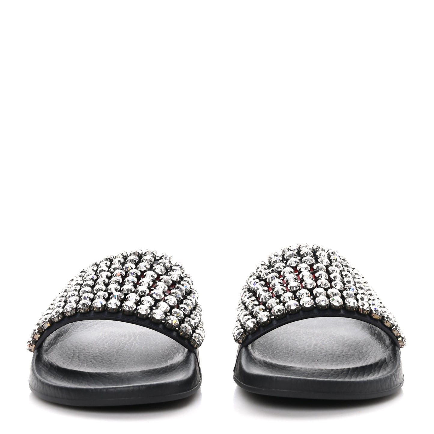 Calfskin Crystal Embellished Web Slide Sandals 40 Blue Red