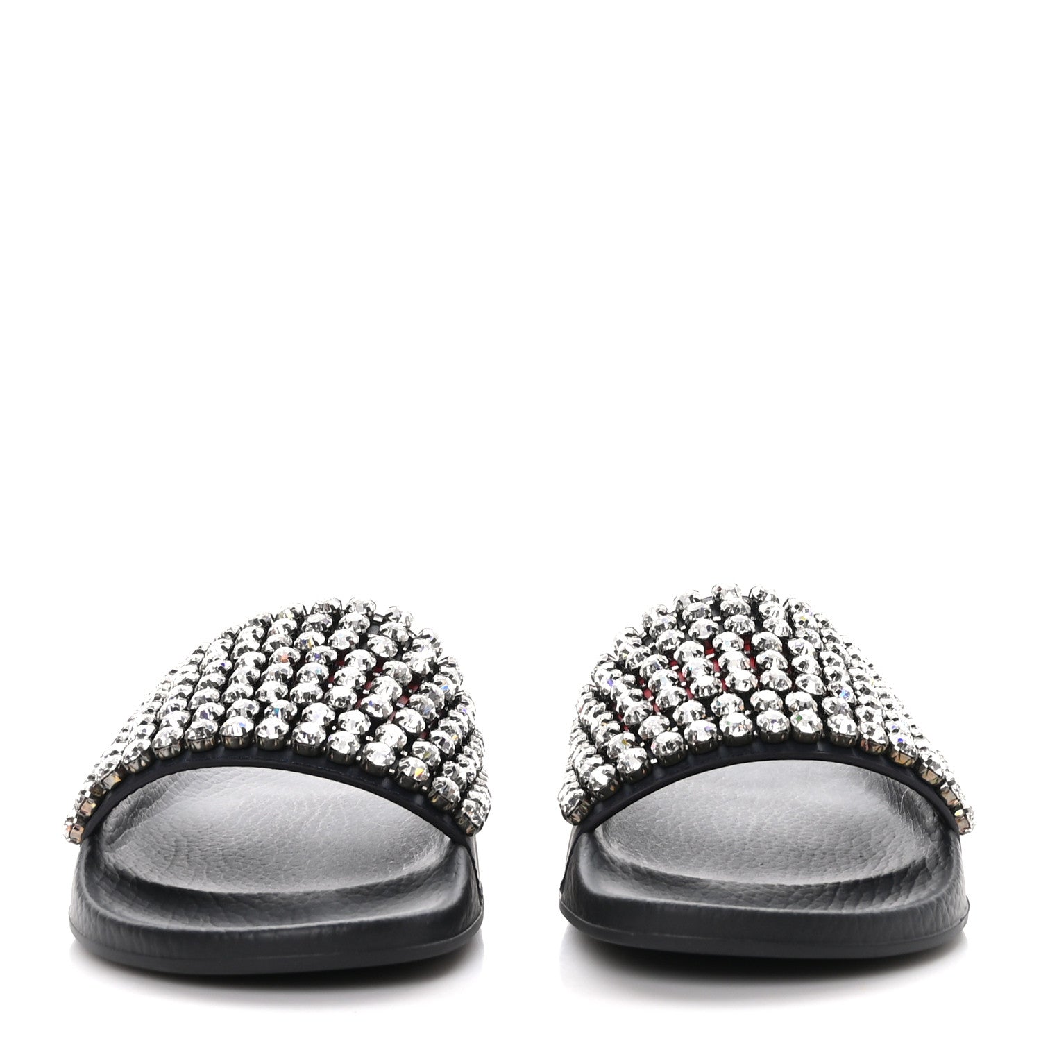 Gucci Calfskin Crystal Embellished Web Slide Sandals 40 Blue Red 2 of 8