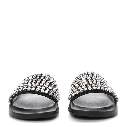 Gucci Calfskin Crystal Embellished Web Slide Sandals 40 Blue Red 2 of 8