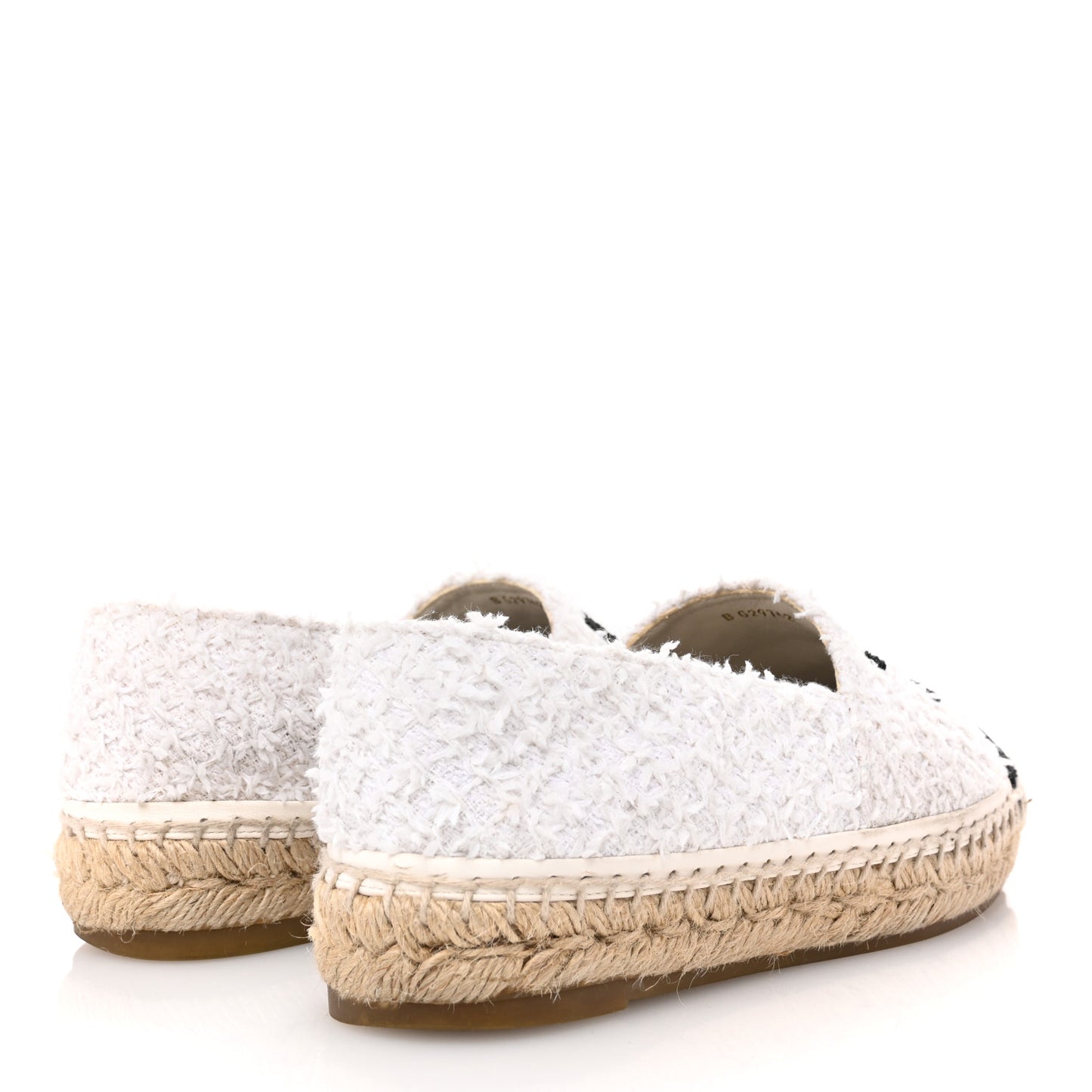 Tweed Grosgrain CC Espadrilles 38 White Black