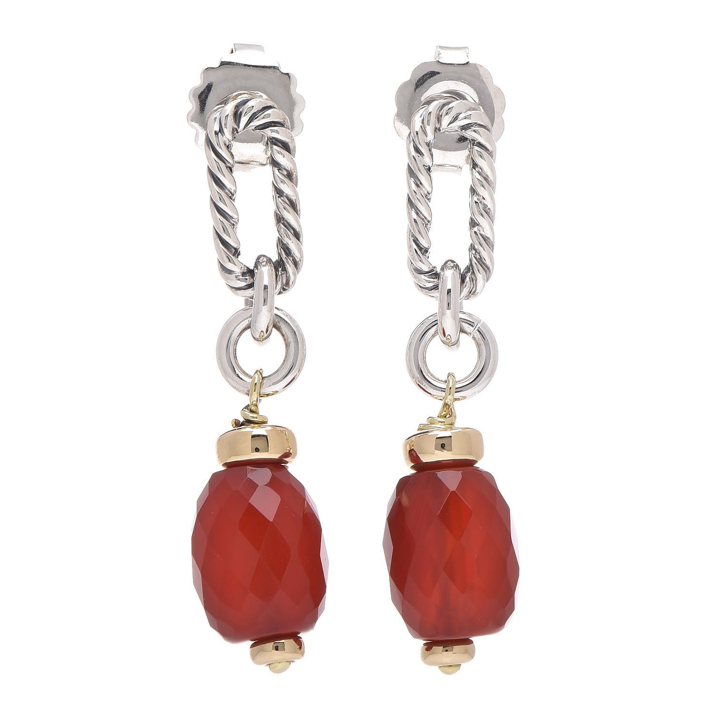 Sterling Silver 18K Yellow Gold Carnelian Figaro Earrings