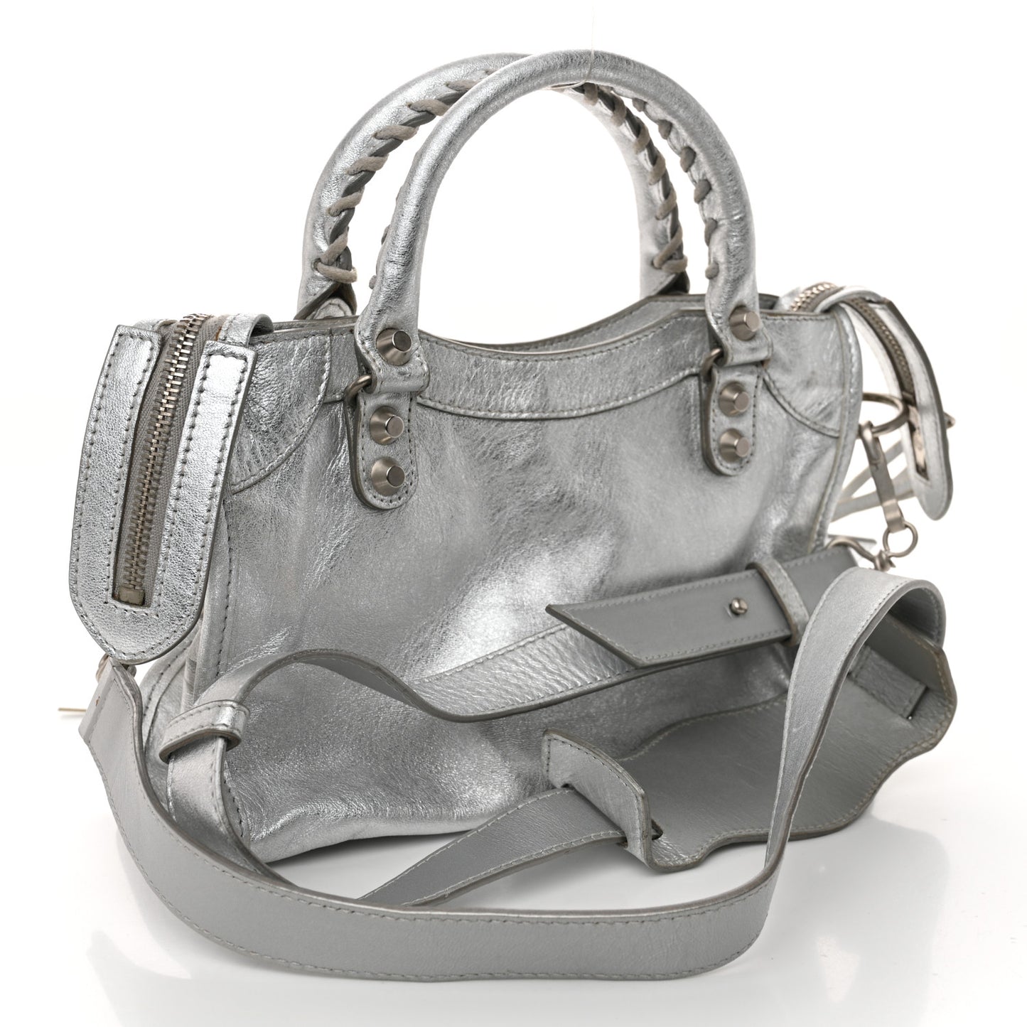 Laminated Agneau Classic Silver Hardware Mini City Silver