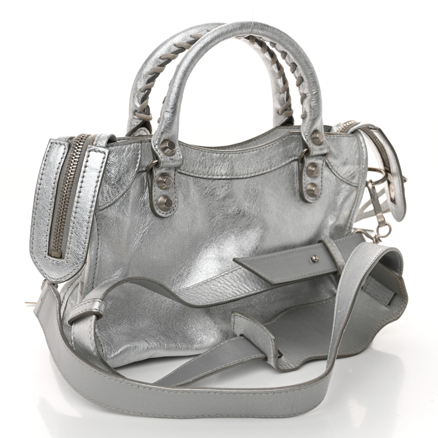 Balenciaga Laminated Agneau Classic Silver Hardware Mini City Silver 3 of 10